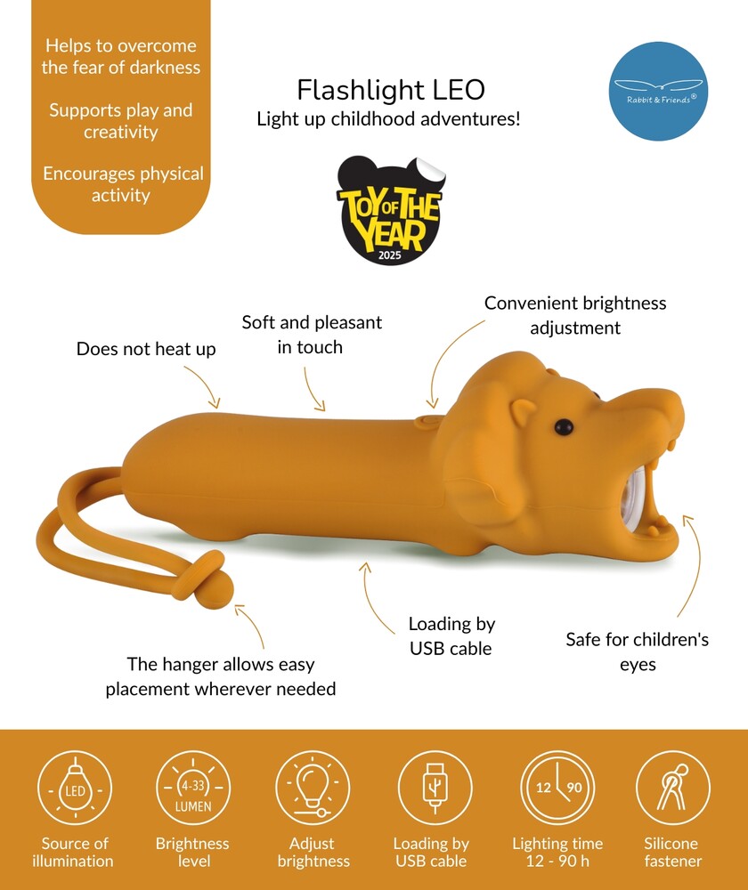 LED Ladattava Lasten Taskulamppu Leijona Silikoninen