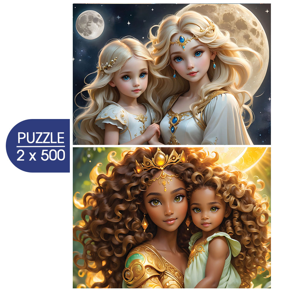 Alipson Puzzle 2 x 500 Palan Palapeli La Lune et le Soleil - Collection Mère et Fille