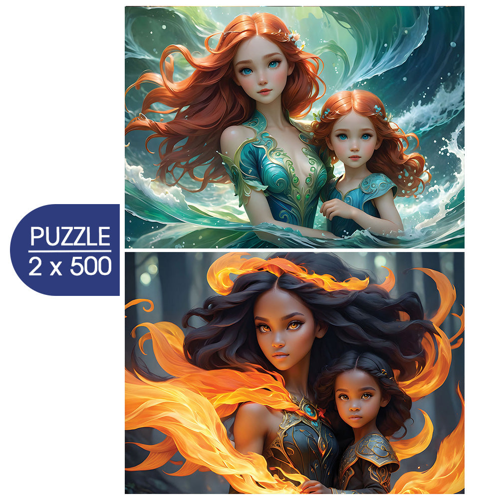 Alipson Puzzle 2 x 500 Palan Palapeli L'Eau et le Feu - Collection Mère et Fille