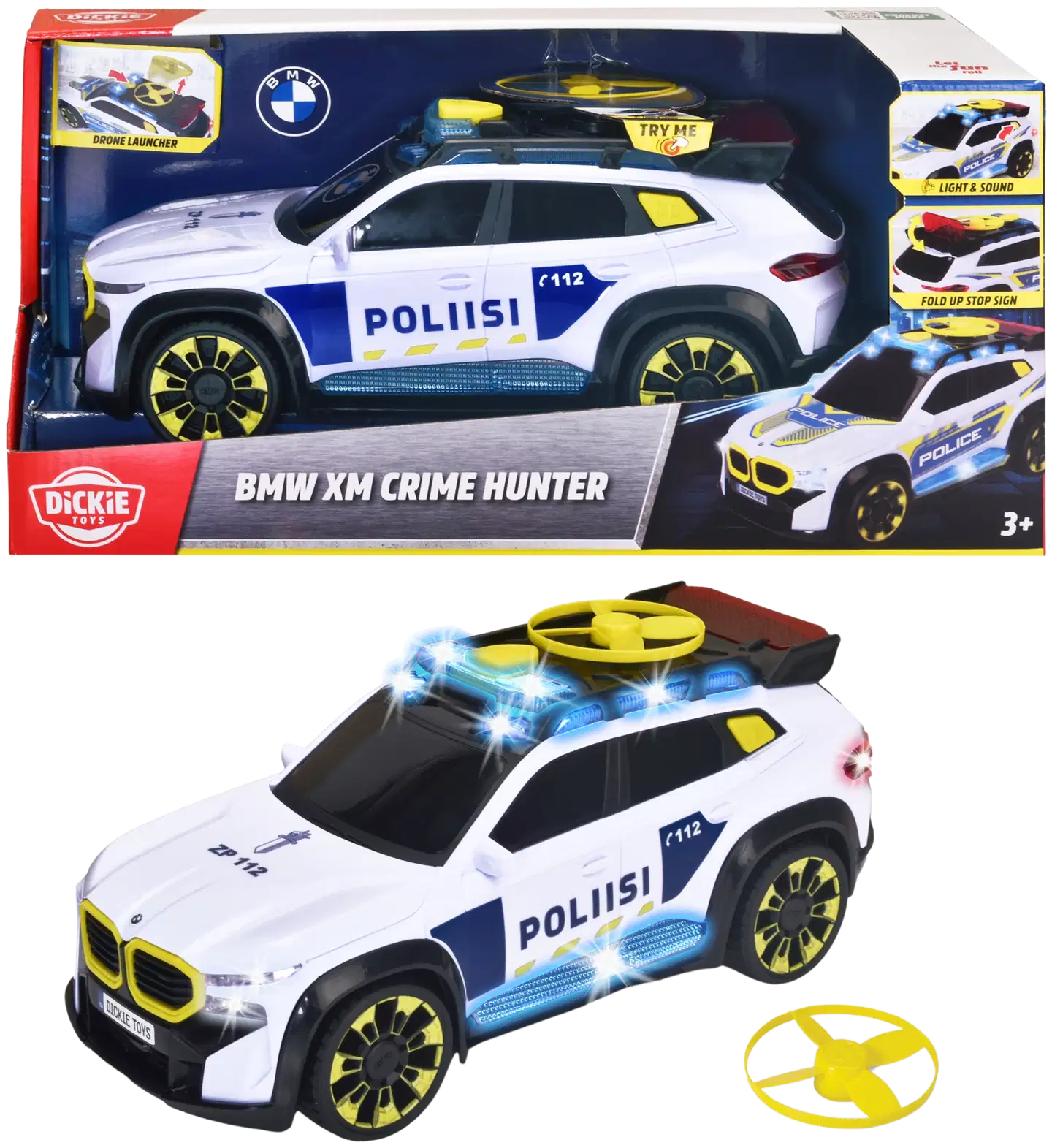 Dickie Toys BMW XM Crime Hunter Poliisiauto Dronelaukaisimella