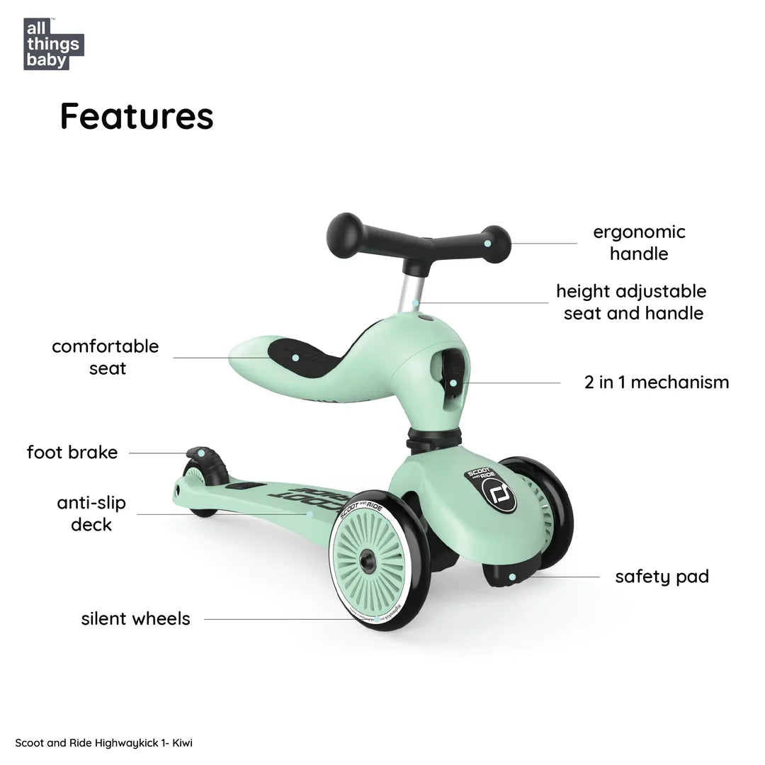 Scoot & Ride Potkulauta/Potkupyörä Highwaykick 1 Kiwi/Vaaleanvihreä