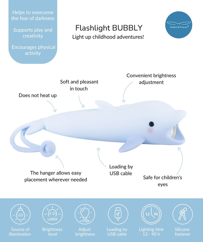 LED Ladattava Lasten Taskulamppu Delfiini Silikoninen
