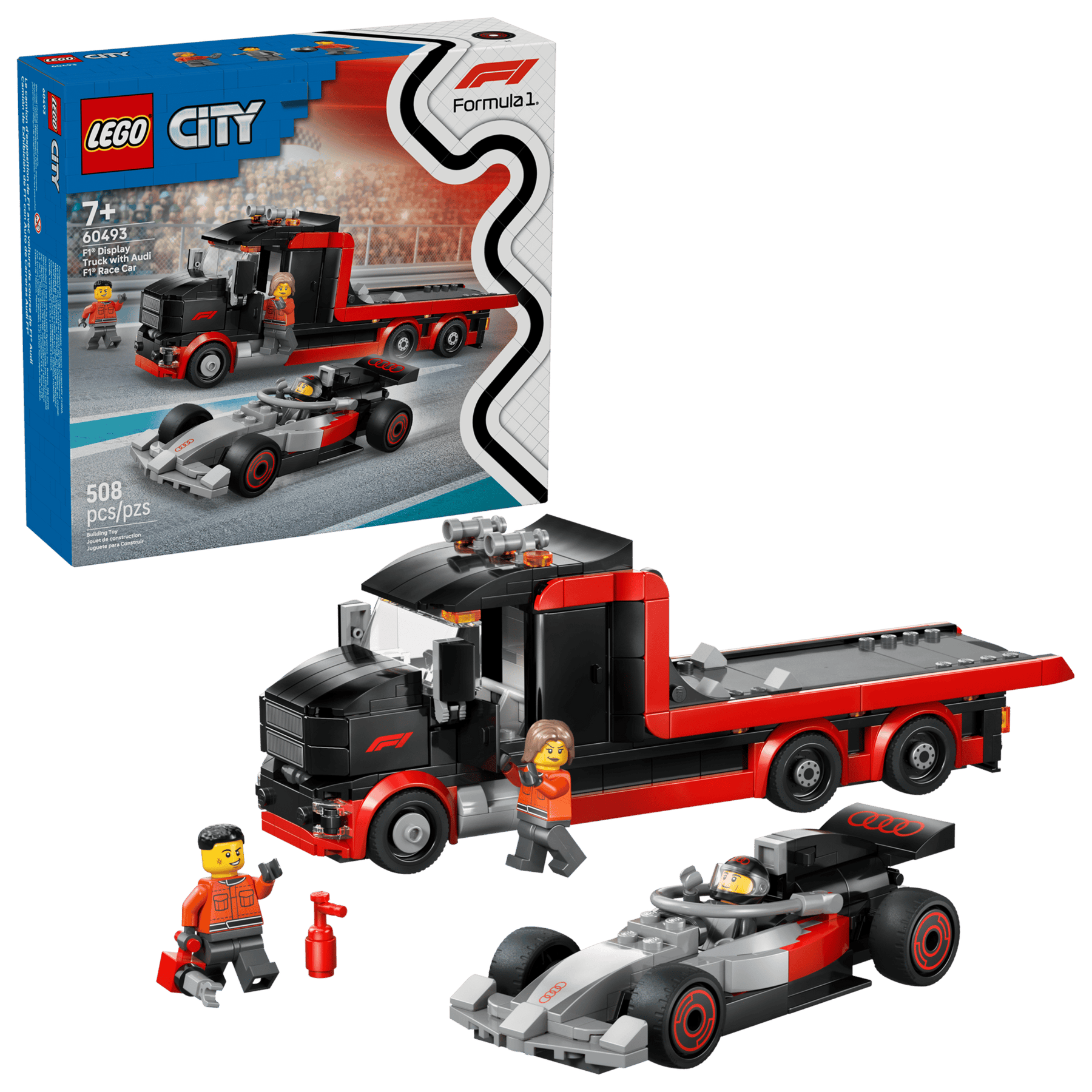 LEGO City 60493 F1-kuljetusauto ja Audi F1 ‑kilpa-auto