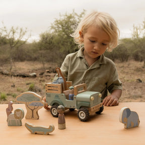 Little Dutch Safari Puinen Jeeppi Ja Eläimet