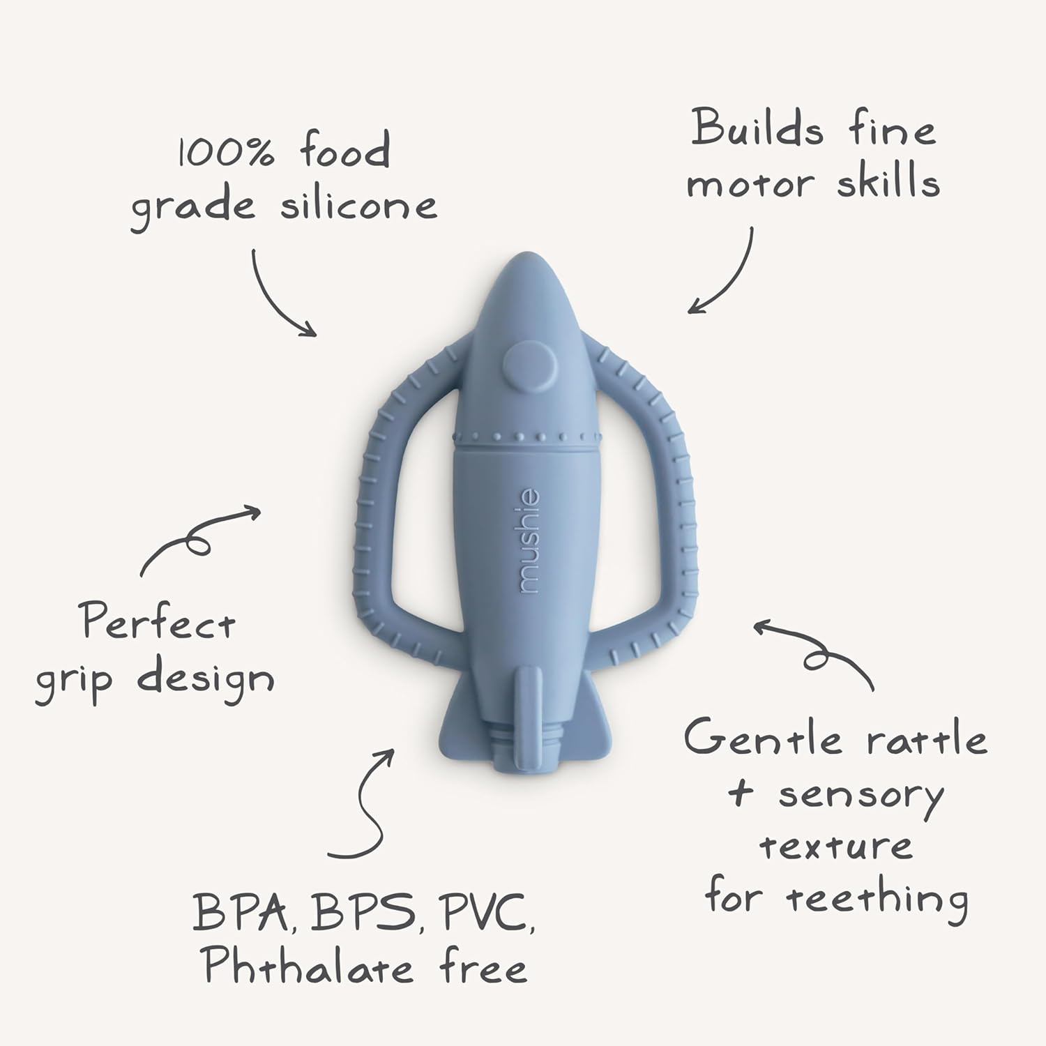 Mushie Rocket Rattle Teether Raketti Purulelu