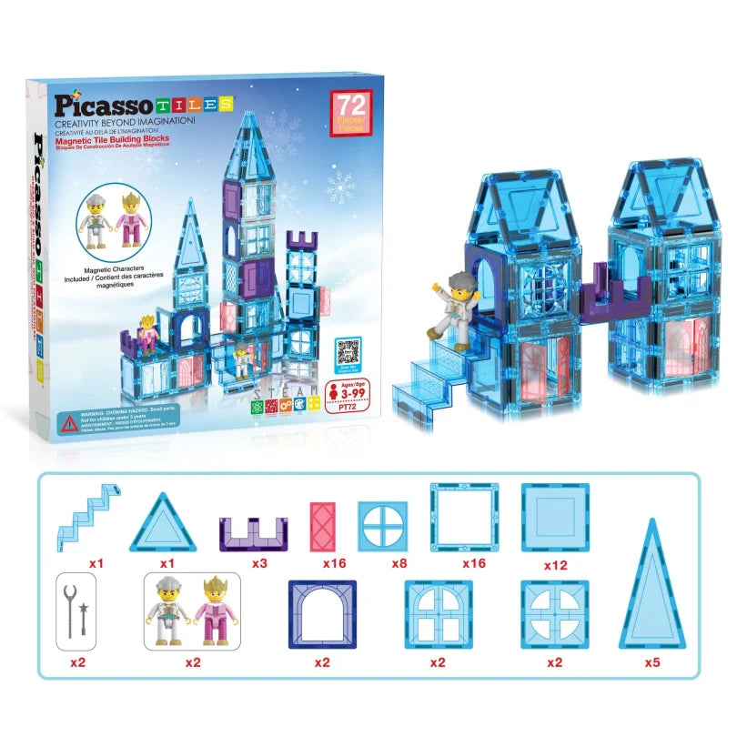 PicassoTiles Magneettinen 3D Rakennussarja Jäälinna 72 Osaa