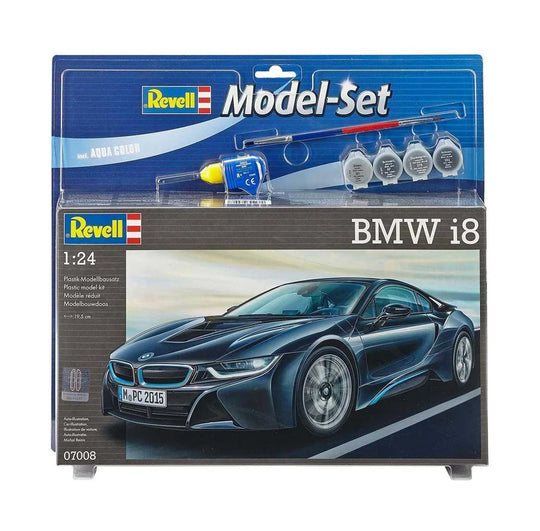 Revell Model Set BMW i8 Koottava Auto 1:24 + Maalit, Sivellin sekä Liima