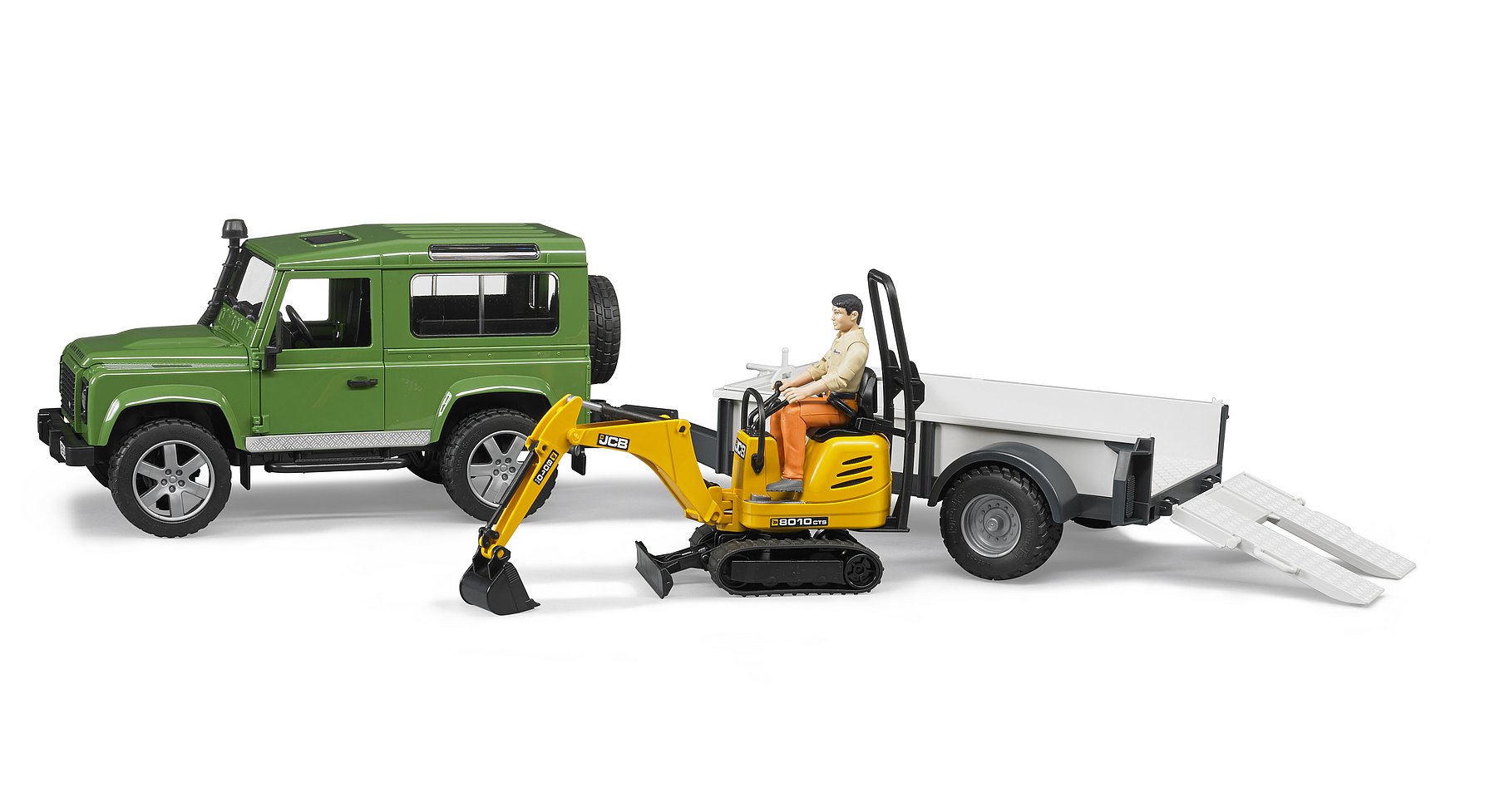 Bruder Land Rover Defender + JCB minikaivuri 1:16