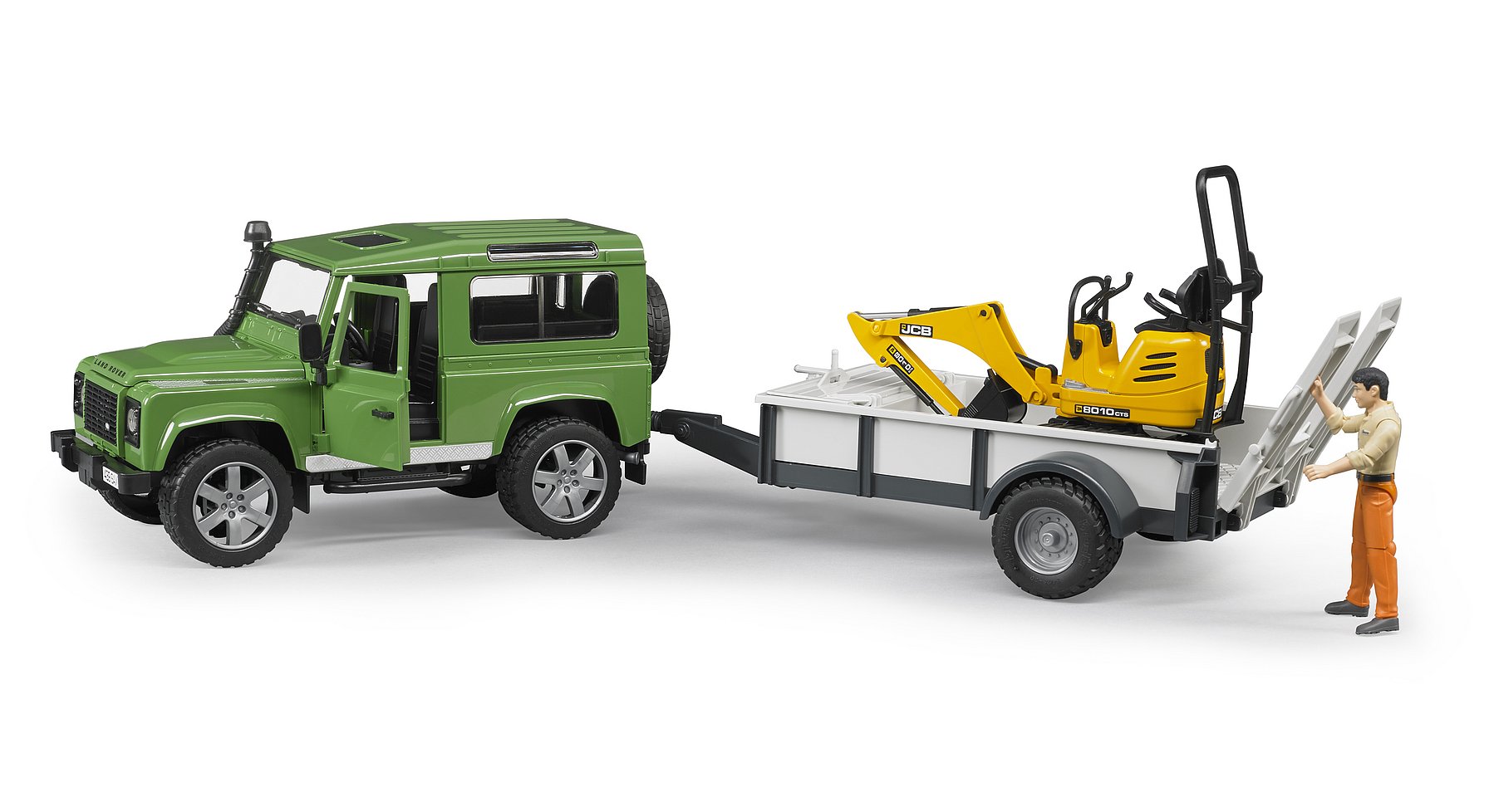 Bruder Land Rover Defender + JCB minikaivuri 1:16