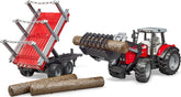 Bruder Massey Ferguson Traktori Etukuormaajalla sekä Tukkikärry
